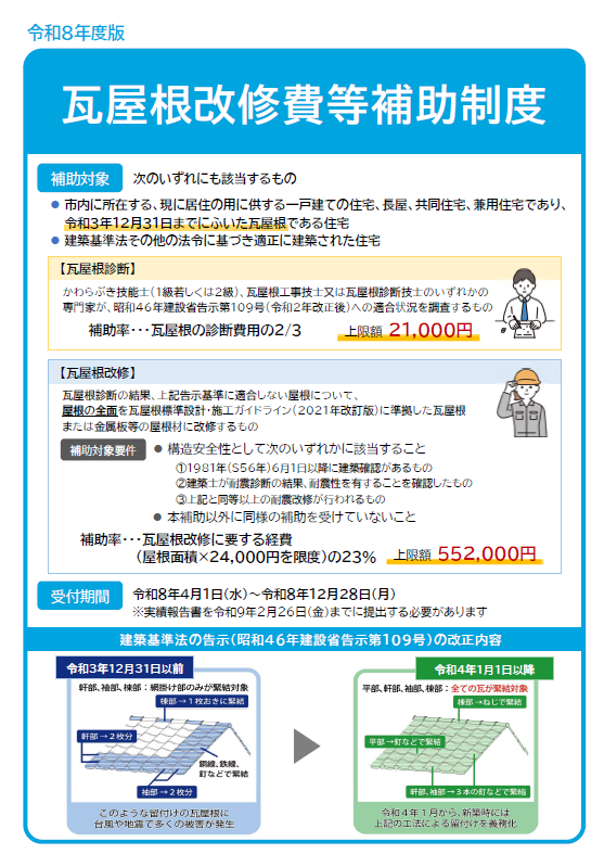 瓦屋根改修費等補助ちらし