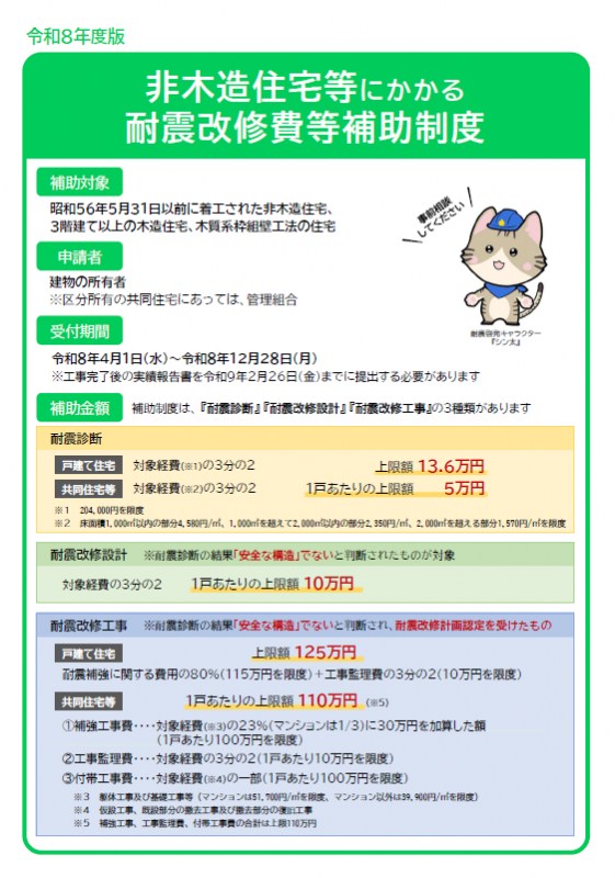 非木造住宅等耐震改修補助ちらし