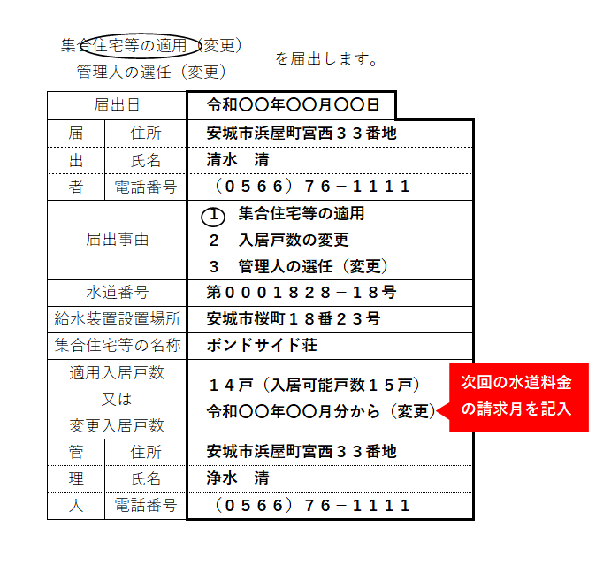 集合住宅等の適用変更届