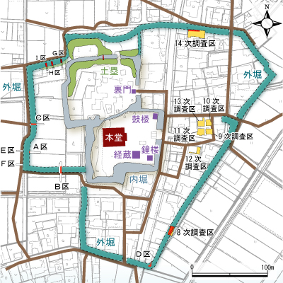 本證寺堀と調査位置