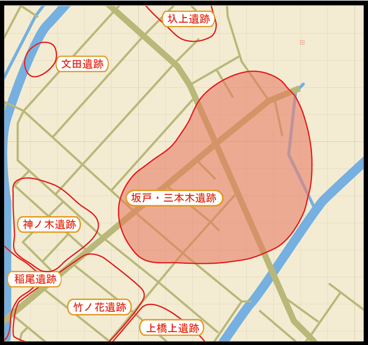 坂戸・三本木遺跡位置図